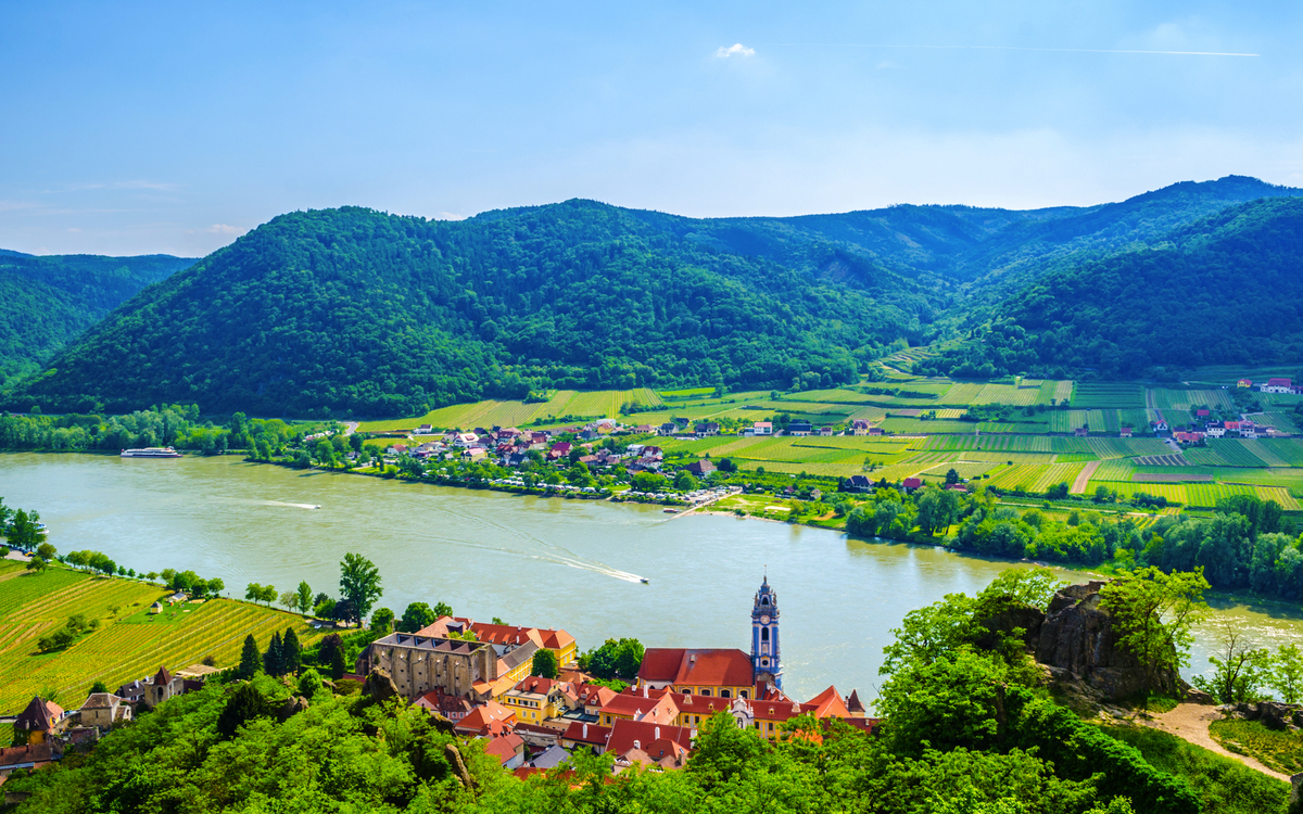 Luftbild von Dürnstein in der Wachau in Österreich