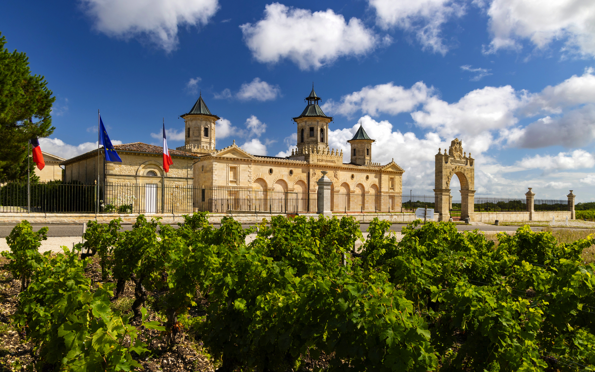 Vineyards with Chateau Cos d'Estournel, Bordeaux, Aquitaine, France