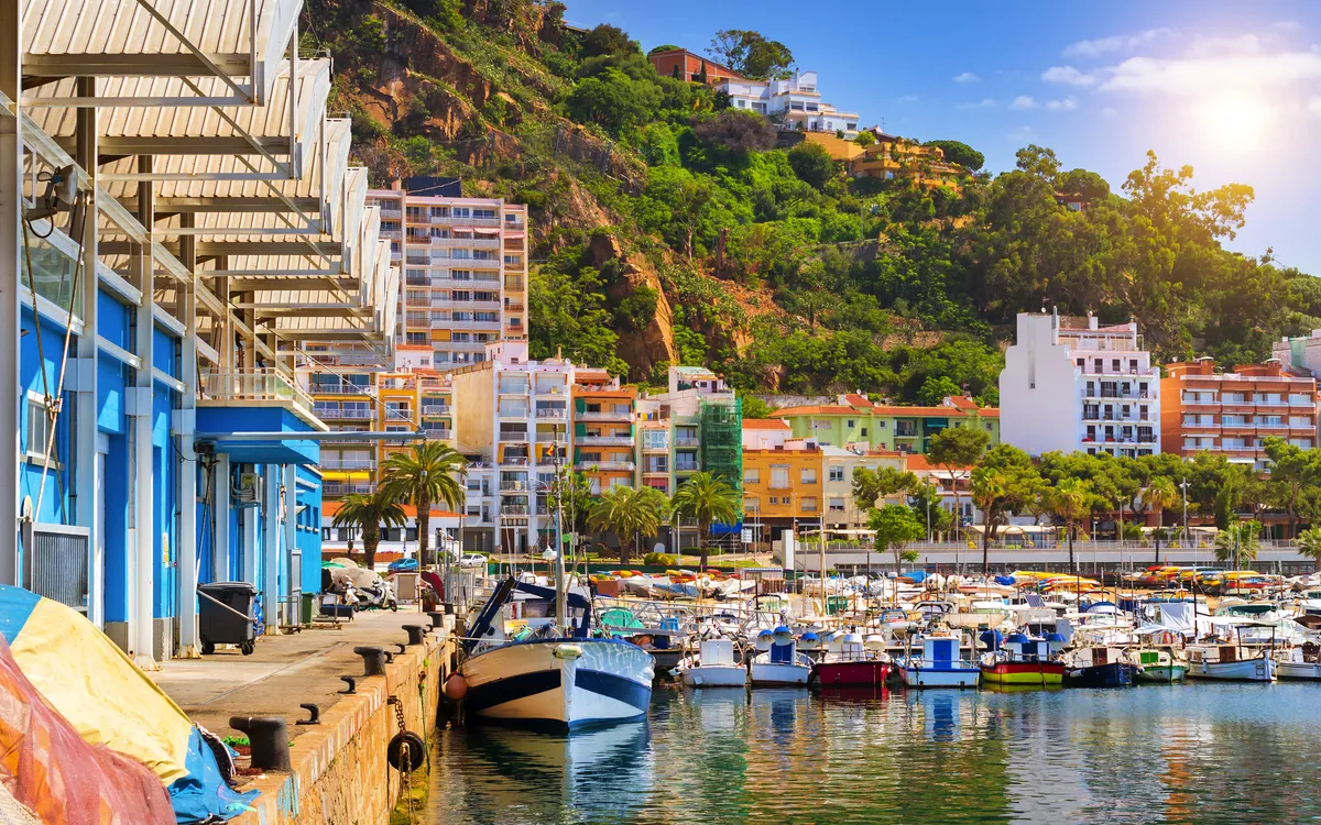 Fischerboote und Yachten am Pier im Hafen von Blanes