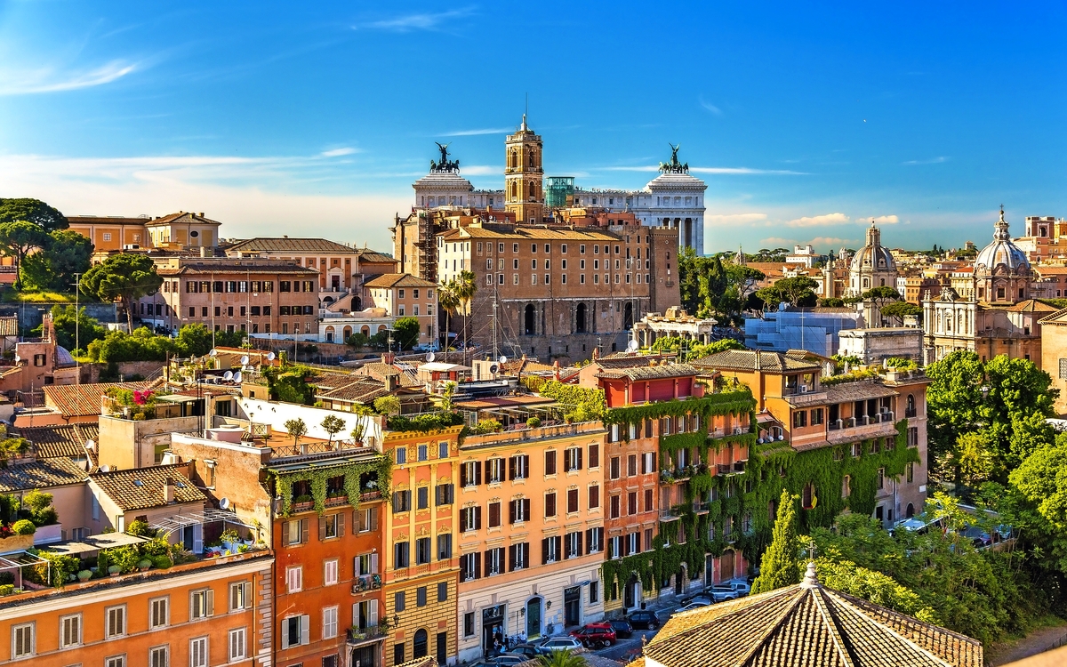 Blick vom Palatin zum Palazzo Senatorio in Rom