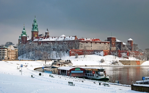 winterliche Burg Wawel in Krakau