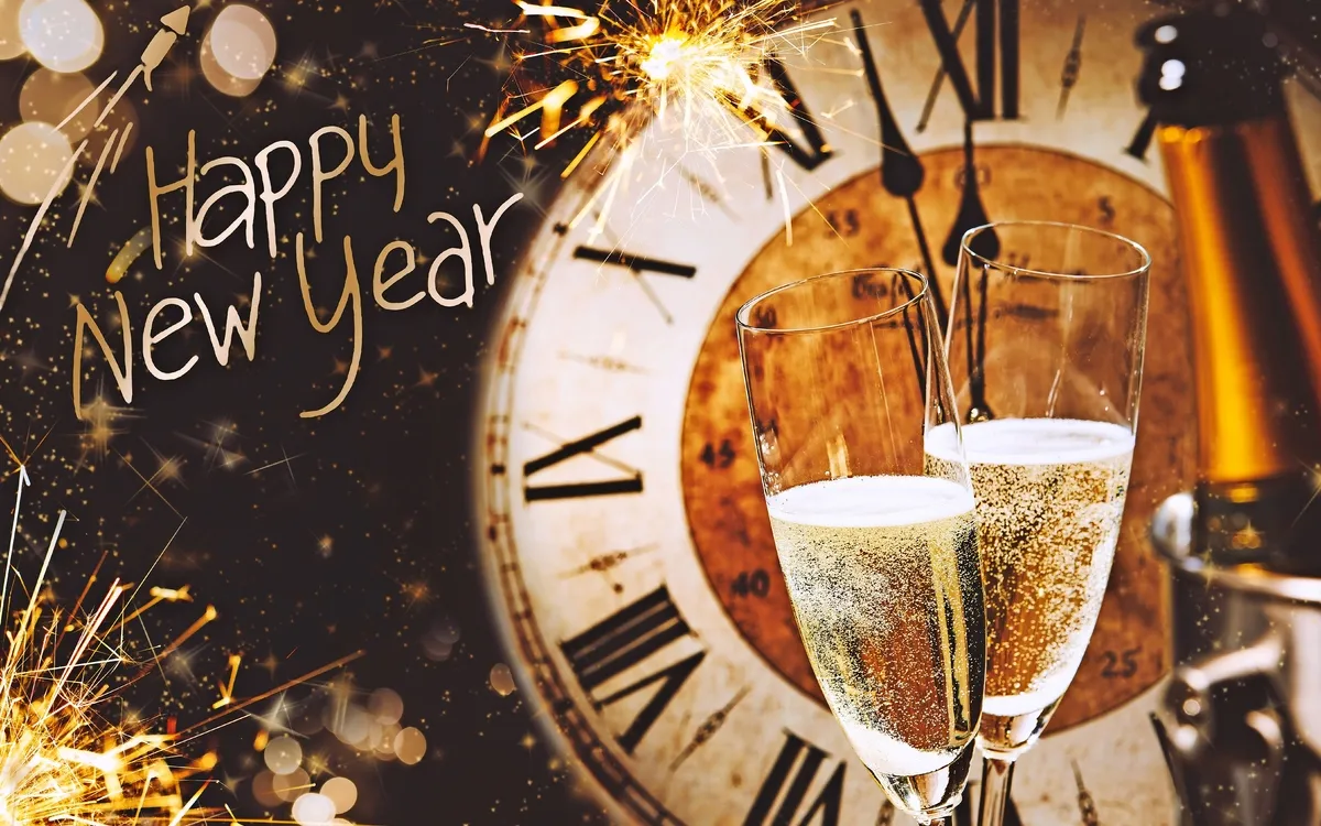 Frohes neues Jahr-Grußkarte mit Champagner
