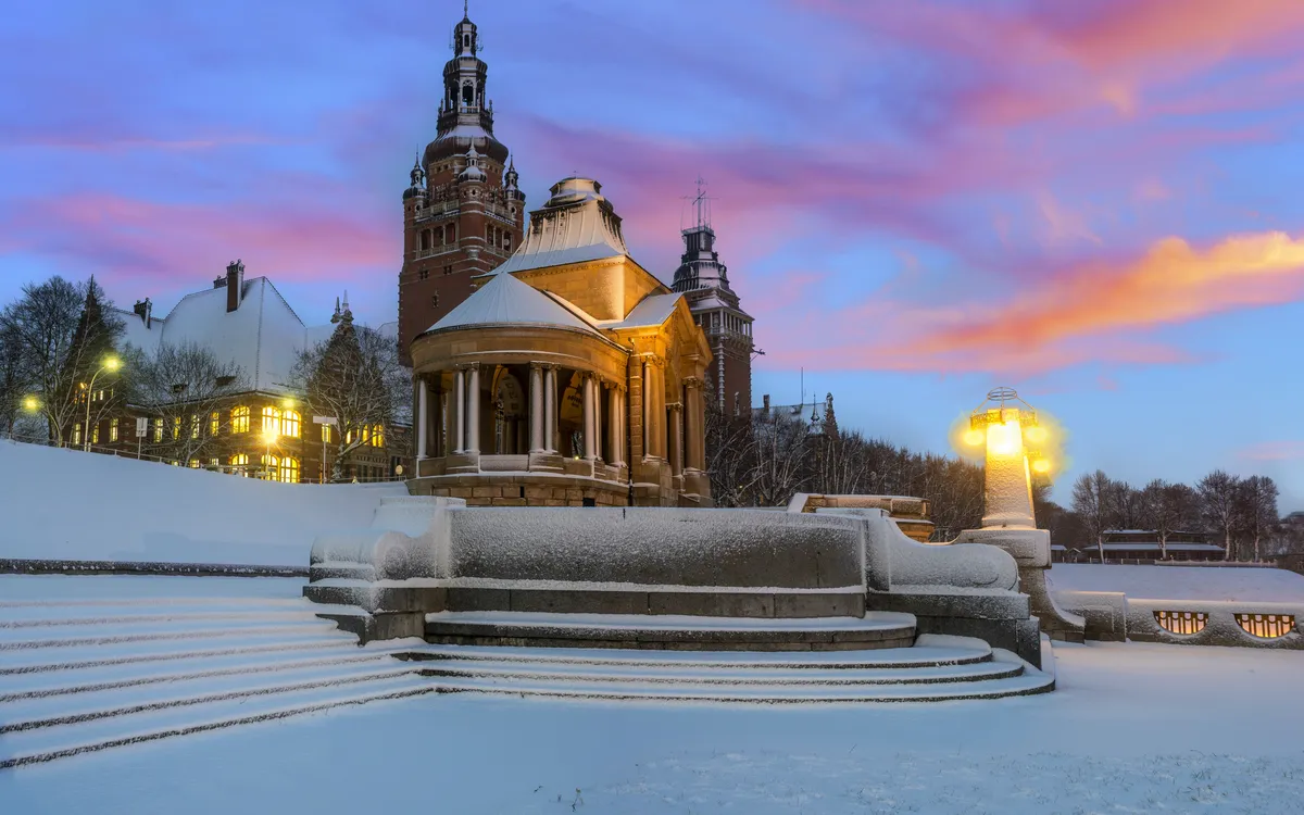 Haken-Terrassen in Stettin in winterlicher Landschaft