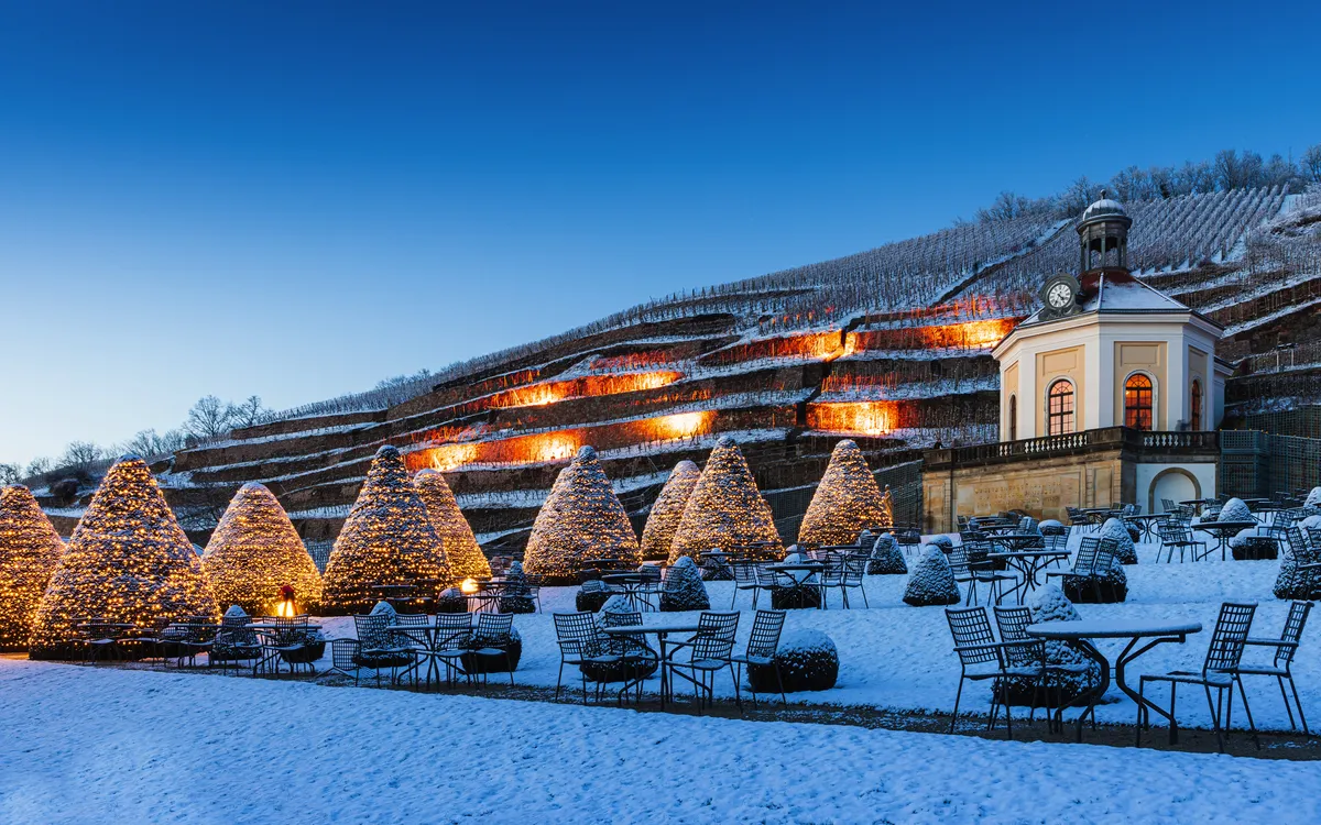 Weihnachtliche Stimmung im Park Schloss Wackerbarth in Radebeul