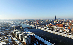 Skyline von Stettin im Winter