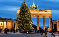 Weihnachtsbaum am Brandenburger Tor in Berlin, Deutschland