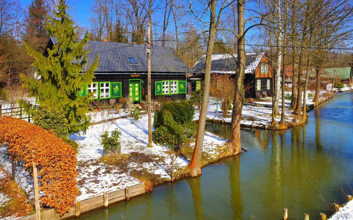 winterliches Lehde im Spreewald, Deutschland