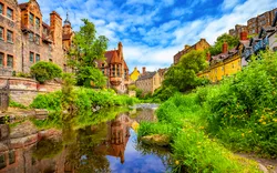 Der historische Stadtteil Dean Village in Edinburgh, Schottland