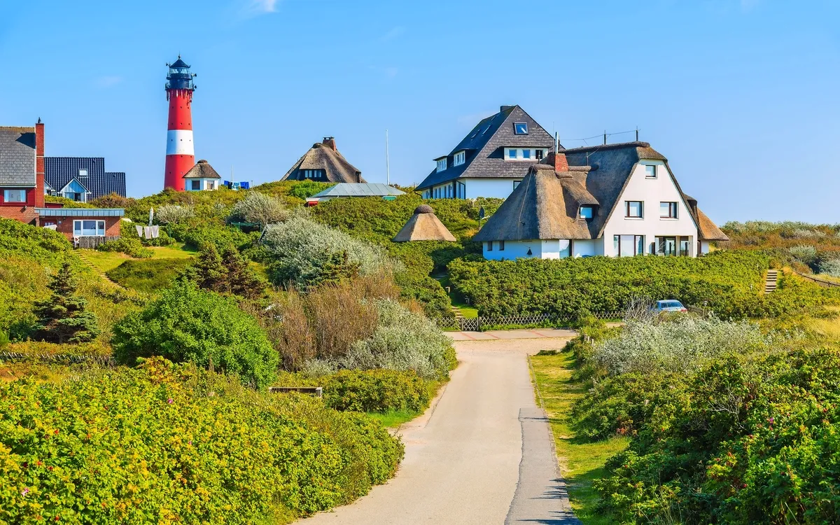 Leuchtturm in Hornum an der Südküste der Insel Sylt, Deutschland