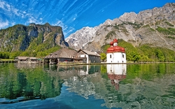 Kirche St. Bartholomä im Königssee in Bayern, Deutschland