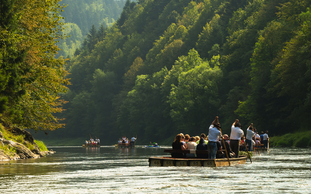 Holzflöße in der Dunajec-Schlucht