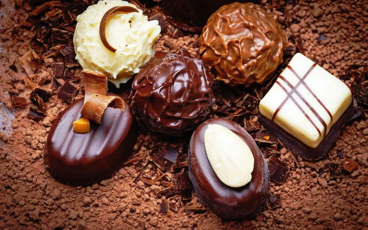 chocolate background with pralines